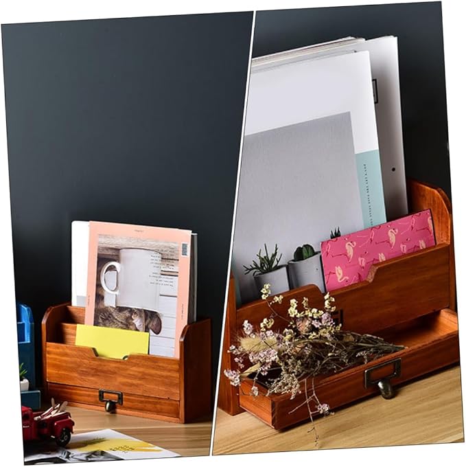 STOBAZA 1pc Desktop Bookshelf Organizer Wooden Sundries Container Storage Rack Multi Design for Home Office Dormitory Convenient Desktop Holder Chocolate Finish