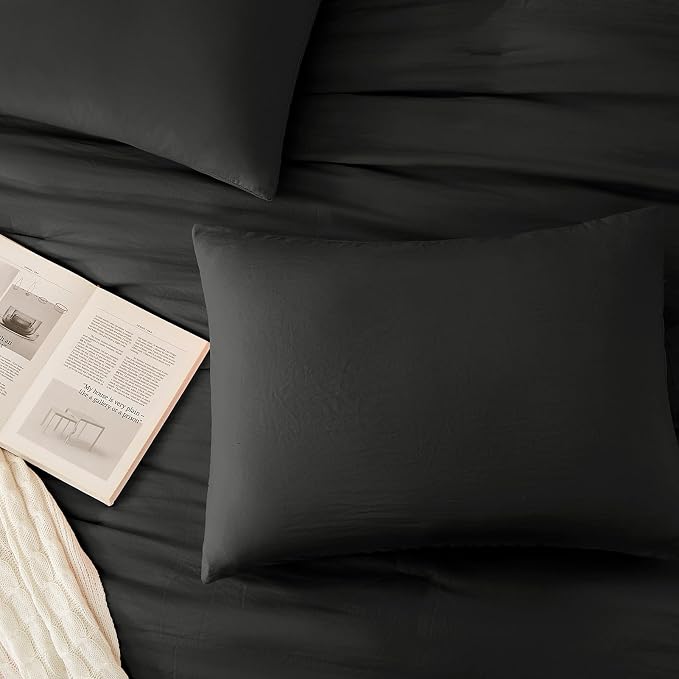 WRENSONGE King Size Comforter Set - 3 Pieces Prewashed Black Comforter Soft Lightweight for All Seasons,Fluffy Down Alternative Comforter King Size with 2 Pillow Shams