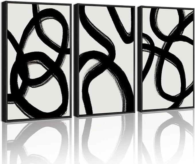 Drsoum Black and Gray Abstract Framed Wall Art Decor Duotone Minimal Dark Brush Stroke Prints Shapes Illustrations Modern Art Decorative Ready To Hang - 11x14in Black Framed