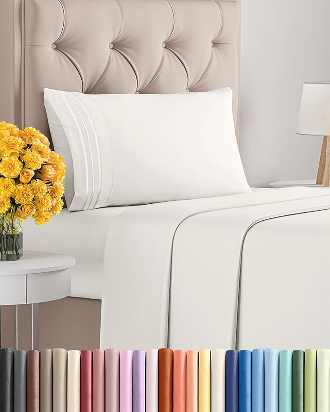 Twin Size 3 Piece Sheet Set - Extra Soft, Breathable & Cooling - Hotel Luxury Durable Bed Sheets for Women & Men - Deep Pockets, Easy-Fit & Wrinkle-Free - Antique White Oeko-Tex