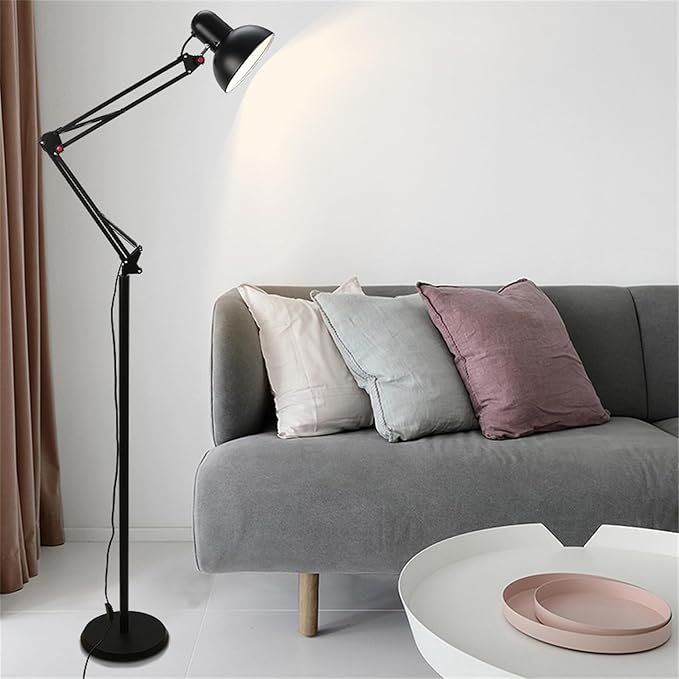Floor lamp with Table Metal Swing Arm Floor Lamp Adjustable Architect Reading Lamp Tall Pole Standing Lamp with Heavy Duty Base for Living Room Bedroom Study Room Office