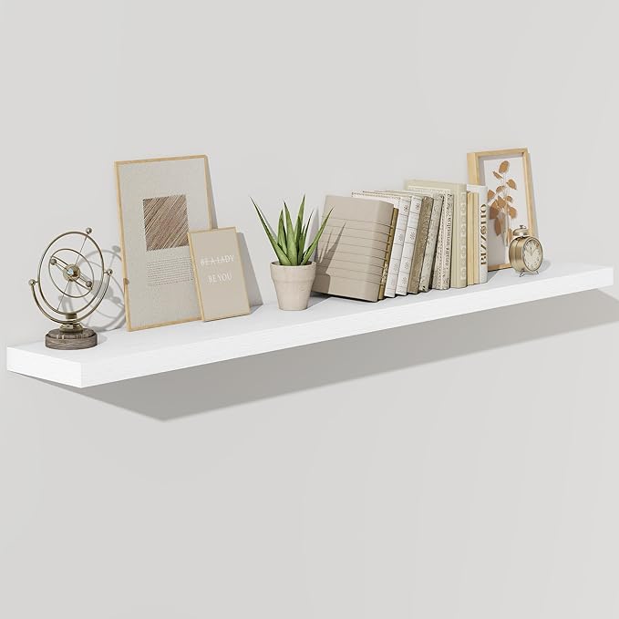 Fun Memories 66 Inch Fireplace Mantel Shelf with Invisible Bracket, 8 Inch Deep Floating Shelf for Living Room, Kitchen, Farmhouse, White