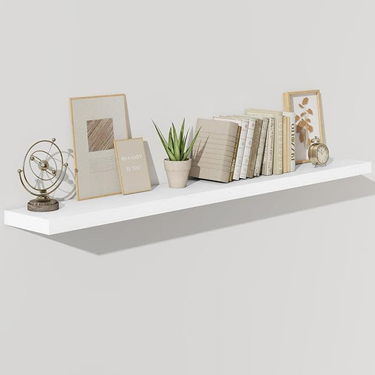 Fun Memories 66 Inch Fireplace Mantel Shelf with Invisible Bracket, 8 Inch Deep Floating Shelf for Living Room, Kitchen, Farmhouse, White