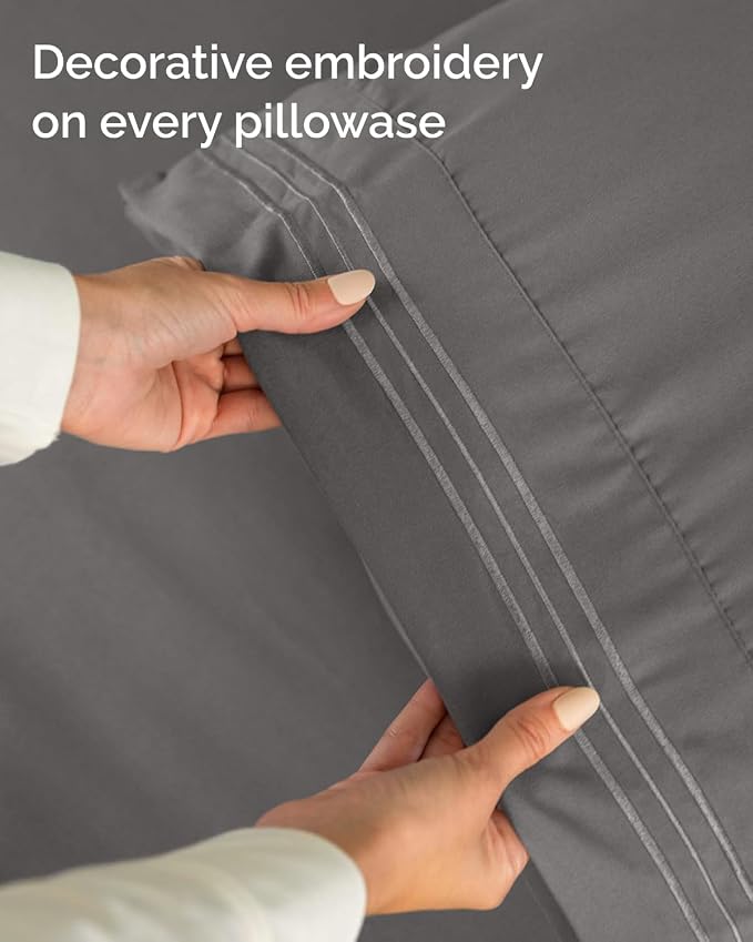 Twin XL Size 3 Piece Sheet Set - Comfy Breathable & Cooling Sheets - Hotel Luxury Bed Sheets for Women & Men - Deep Pockets, Easy-Fit, Soft and Wrinkle Free Sheets - Dark Grey Oeko-Tex Bed Sheet Set