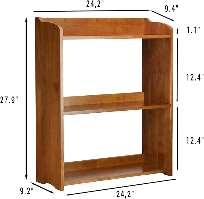 Narrow Bookcase by Natural Wood, 3 Tier Bookshelf, Small Book Shelves Freestanding Display Storage Shelves. Open Bookshelf for Bedroom, Living Room and Office (Brown, 3 Tier Simple)