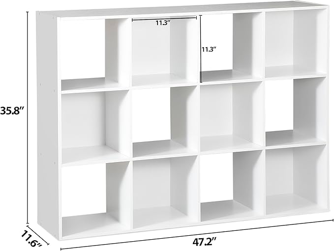 ZenStyle 12 Cube Storage Organizer, Freestanding Bookcase Bookshelf, Modern Multipurpose Display Cabinet for Living Room, Study, Reading Nook, Closet, Bathroom, Office, White