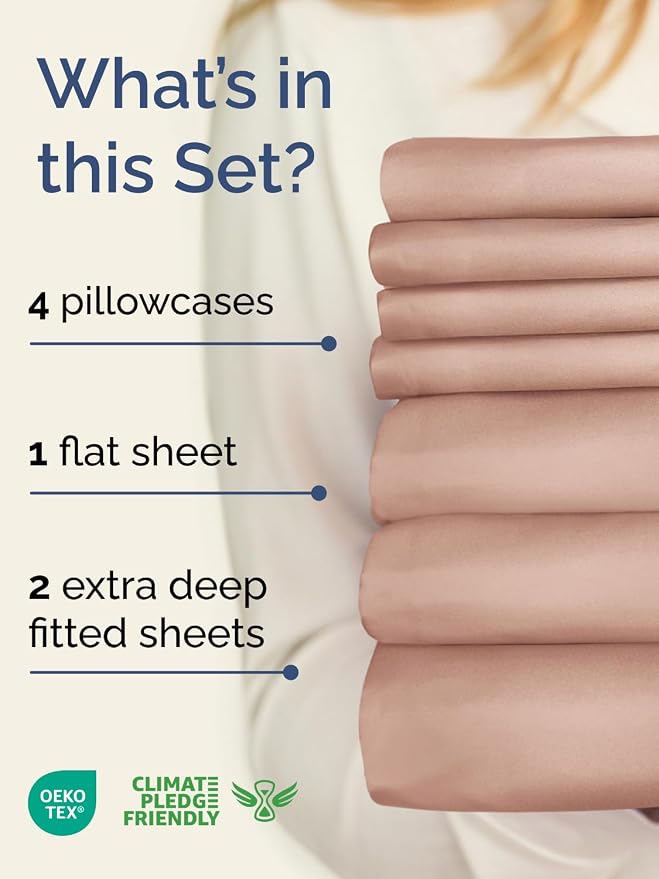Extra Deep Split King Sheet Set - 7 Piece Breathable and Cooling Sheets - Hotel Luxury Bedding for Women, Men, Kids & Teens - Easy Secure Fit - Soft, Wrinkle Free & Comfy - Extra Deep Pockets - Mauve