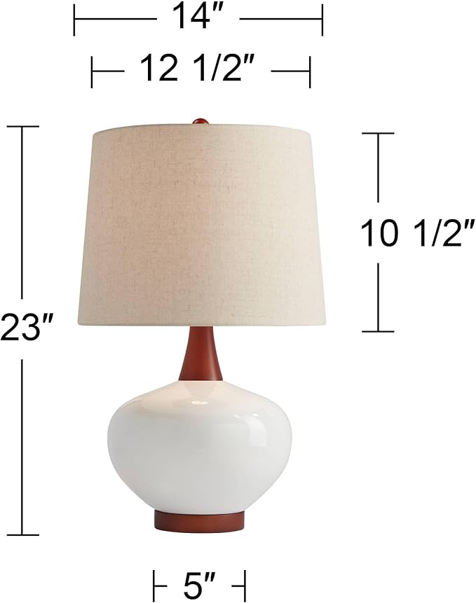 360 Lighting Brice Mid Century Modern Accent Table Lamp 23" High Ivory Ceramic Wood Neck Off White Tapered Drum Shade for Bedroom Living Room House Home Bedside Nightstand Office Family