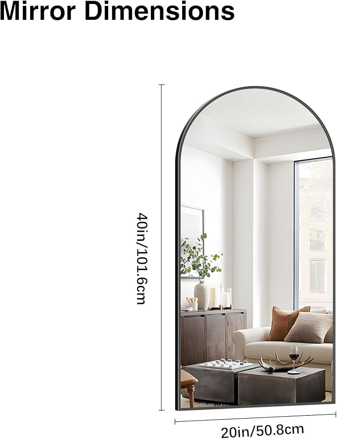 Arched Mirror, 20’’x40’’ Black Arch Mirror for Bathroom, Arched Bathroom Mirror with Frame, Modern Wall Mounted Mirror for Over Sink Mantle Bedroom Vanity Living Room Entryway