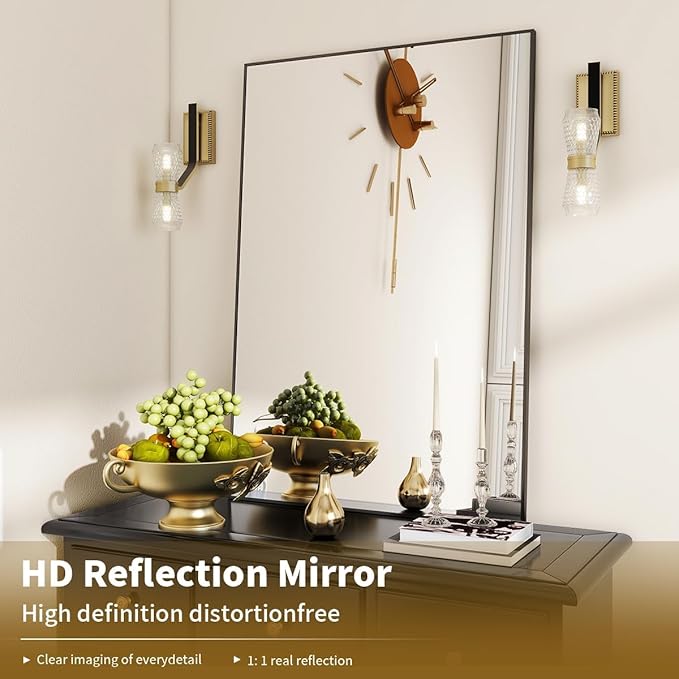 BEAUTYPEAK Black Bathroom Wall Mirror - 20" x 28" Rectangular Mirror with Metal Frame, Hangs Horizontal or Vertical for Living Room Bedroom Bathroom Entryway