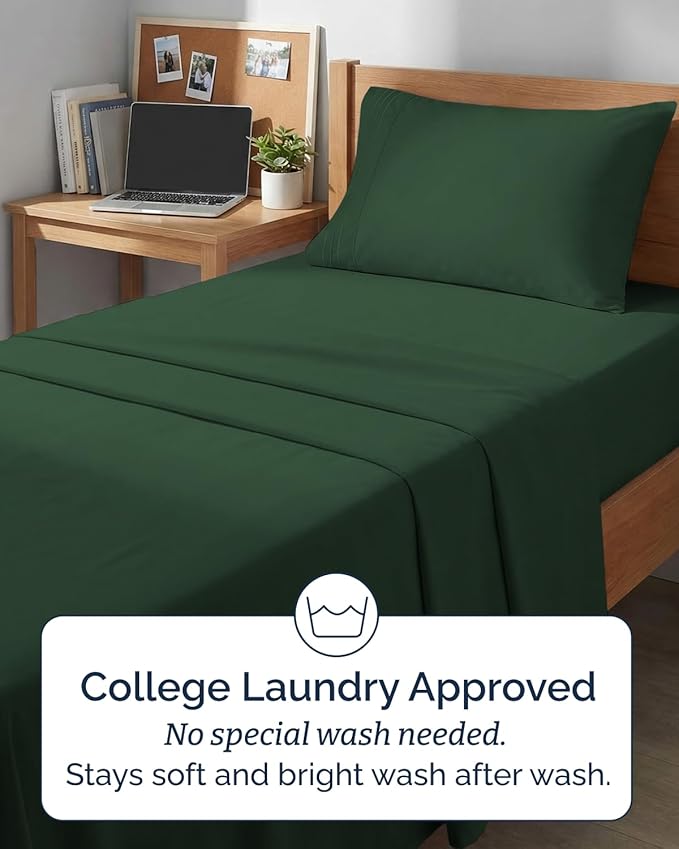 Twin XL Size 3 Piece Sheet Set - Comfy Breathable & Cooling Sheets - Hotel Luxury Bed Sheets for Women & Men - Deep Pockets, Easy-Fit, Soft & Wrinkle Free Sheets - Emerald Green Oeko-Tex Bed Sheet Set