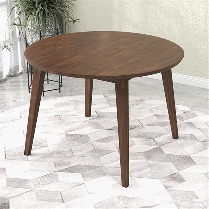 Pemberly Row Round Walnut Dining Kitchen Table, Mid Century Modern Charlotte Wood Top Table with Wood Legs 43" for Kitchen Dining Room Office Conference 2 to 5 People