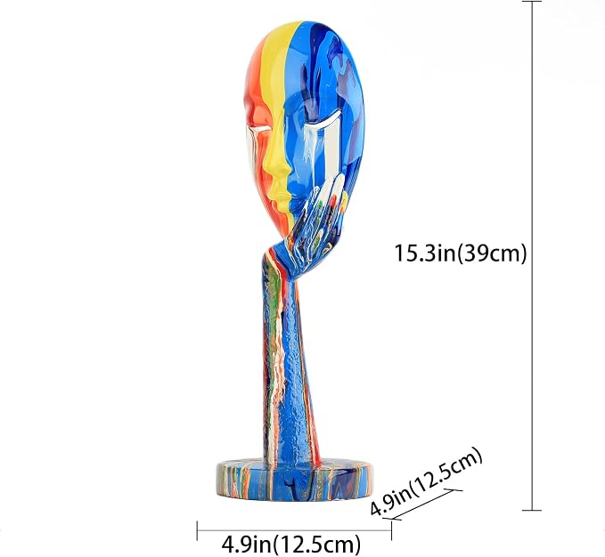 Creative Simple Colorful Women Face Art Statue Thinker Lady Sculpture Abstract Characters Crafts Ornaments Home Decor Modern Office Bedroom Study Room Studio Decorations (Large 15.3x4.9x4.9in)