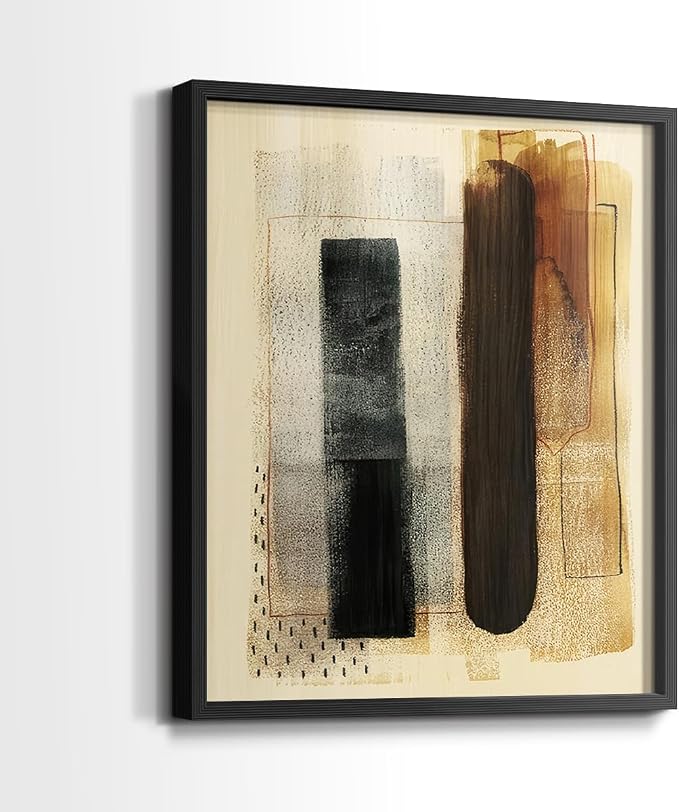 Renditions Gallery Set of 2 Peel & Stick Framed Prints, Pattern Abstract Wall Art, Burnt Toast Pattern Wall Decor, Re-Stickable - Ready to Hang - 22"x28" - Black Frame LT588