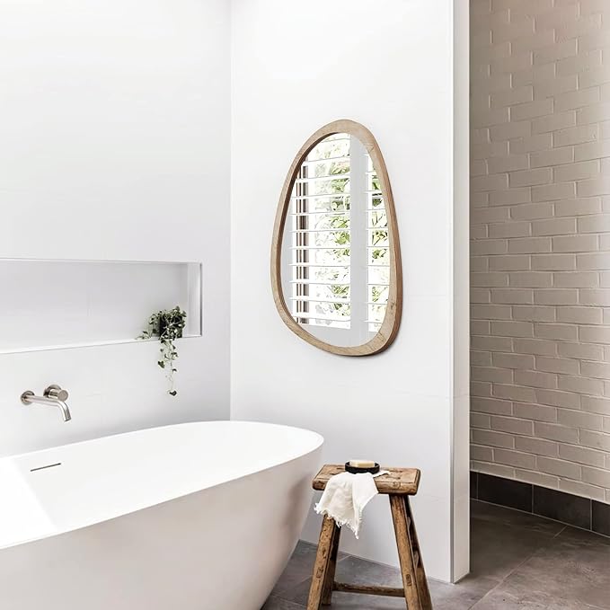 sawsile Irregular Mirror for Decor,Wood Frame Asymmetrical Wall-Mounted Mirror, Large Vanity Mirror for Wall Decoration, Modern Mirror for Living Room Bedroom Bathroom Entryway Mirror