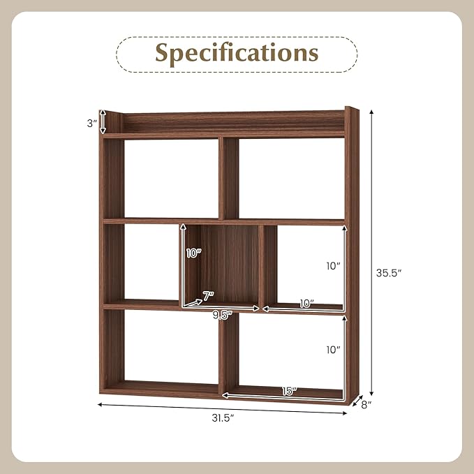 Giantex 7 Cube Bookshelf of 2, Free-Standing Wooden Bookcase, 4 Tier Home Display Shelf, Horizontal Storage Unit w/Anti-Toppling Devices, Open-Back Display Rack for Study, Living Room, Walnut