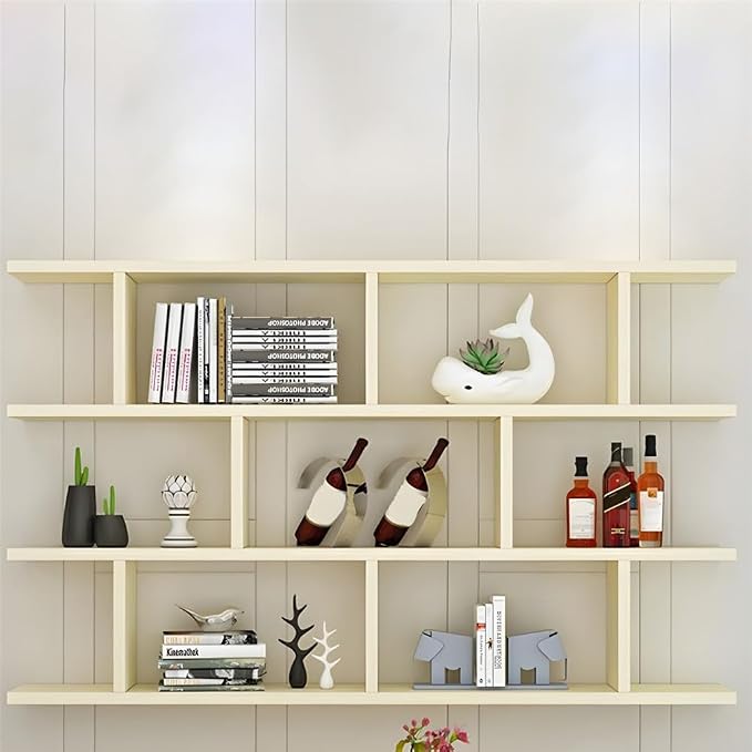 Wall Mounted Floating Shelves Modern Bookcase Storage Shelf Open Hanging Wall Shelves Bookshelf for Home Deco LivingRoom Bedroom Study Office -Beige 31.5" L x 6" W x 38" H