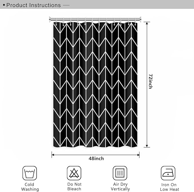 Black and White Pattern Bathroom Shower Curtain Abstract Geometry Line Bath Curtain with Hooks Waterproof Polyester Fabric Shower Curtains for Modern Artistic Bath Decorative, 48x72 Inch