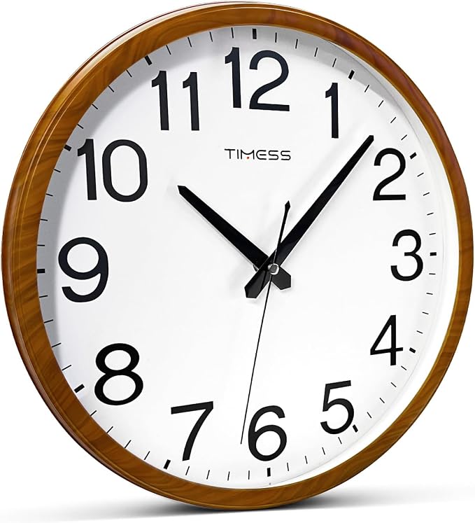 TIMESS Wall Clock, Classic Wood Style Finish, 18 Inch Non-Ticking Silent Battery Operated Analog Clock, Ideal Retro Decor for Home, Bedroom, Living Room, Kitchen, Bathroom, Office(Wood Yellow)