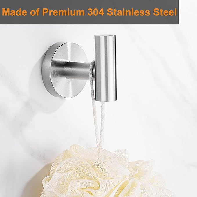 Nolimas Bathroom Towel Hooks, SUS 304 Stainless Steel Coat Hook Round Clothes Towel Coat Robe Hook Cabinet Closet Door Sponges Holder for Bath Kitchen Garage Hotel,Wall Mounted, Brushed Nickel, 4Pack