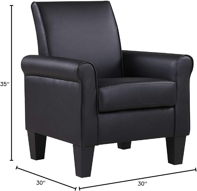 Modern Faux Leather Accent Chair, Upholstered Living Room Armchairs Comfy Single Sofa Chair for Bedroom, Waiting Room-Black
