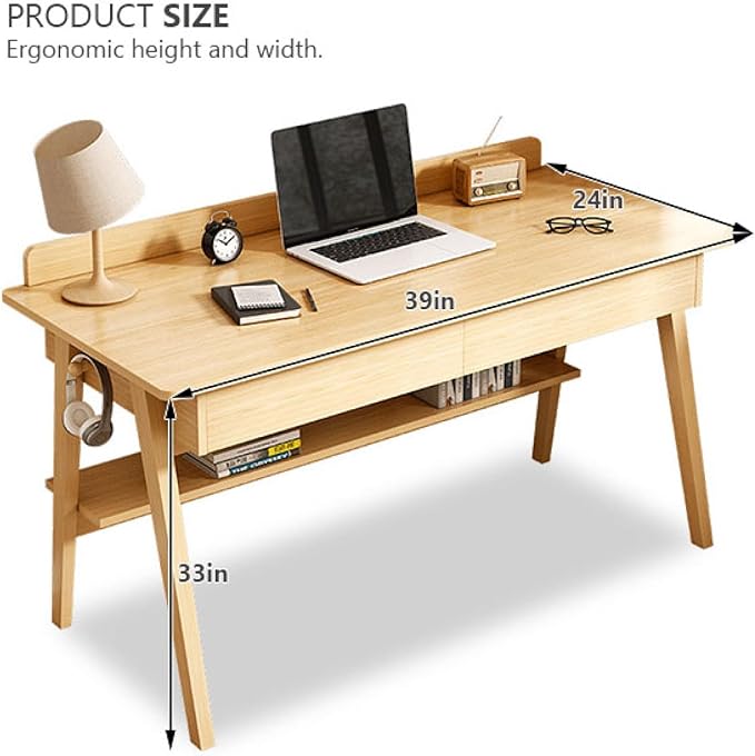 Mid-Century Writing Desk with 2 Storage Drawers, Home Office Computer Desk Writing Study Desk Mid-Century Modern Walnut Desk(39 Inch, Walnut)
