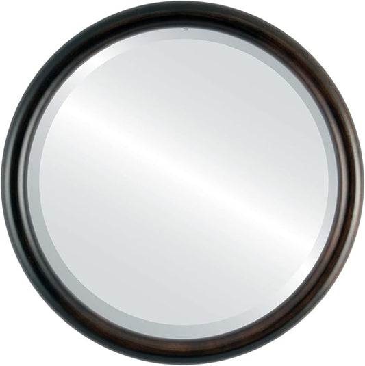 OVALCREST Round Wooden Beveled Wall Mirror for Home Decor, Bathroom, Vanity, Bedroom, Living Room, Hallway - Rubbed Bronze - 16x16 Outside Dimensions