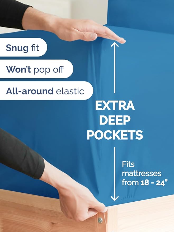 Extra Deep Cal King Sheet Set - 6 Piece Breathable and Cooling Sheets - Hotel Luxury Bedding for Women, Men, Kids & Teens - Easy & Secure Fit - Soft and Wrinkle Free - Extra Deep Pockets - Denim Blue