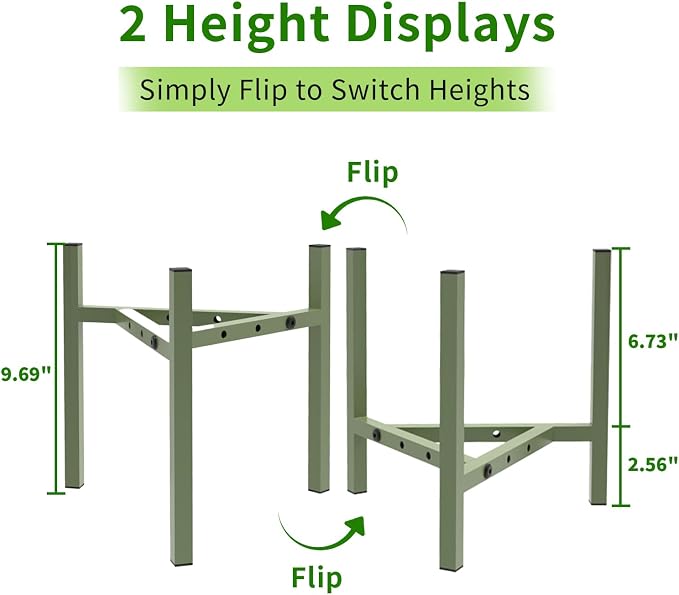 Aripark Plant Stand Indoor Adjustable, Metal Modern Small Plant Stands, Heavy Duty Stable Plant Pot Flower Holder Indoor Outdoor Corner, Fit 8 9 10 11 12 inch Pots, Green (Pot & Plant Not Included)