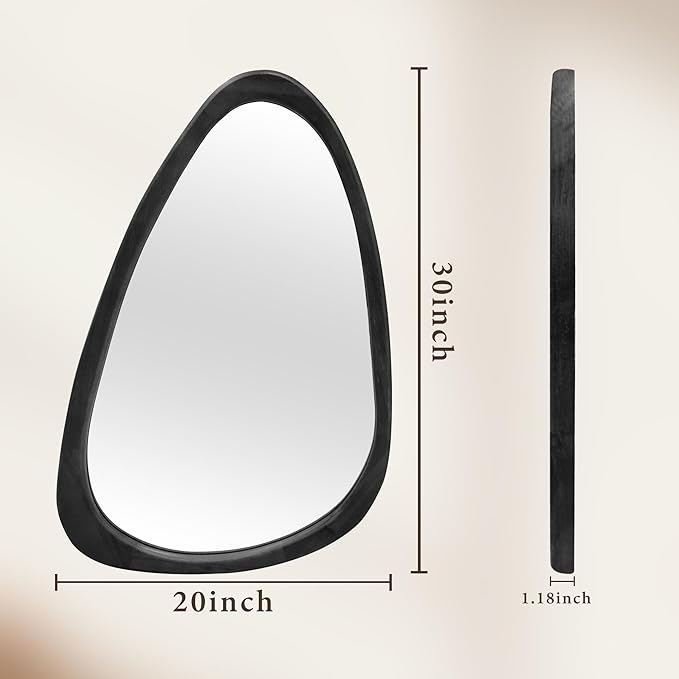 30''x20'' Asymmetrical Mirror with Wood Frame Black, Small Irregular Wall Mirror Odd Shaped Mid Century Modern Mirror Decor for Bedroom Living Room Entryway Hall