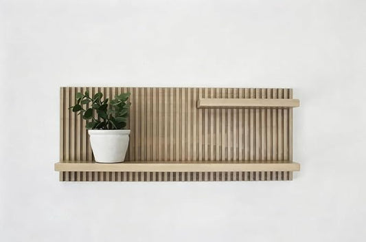 Fluted Wood Wall Shelf - Mid-Century Modern Style with Larger Bottom Shelf