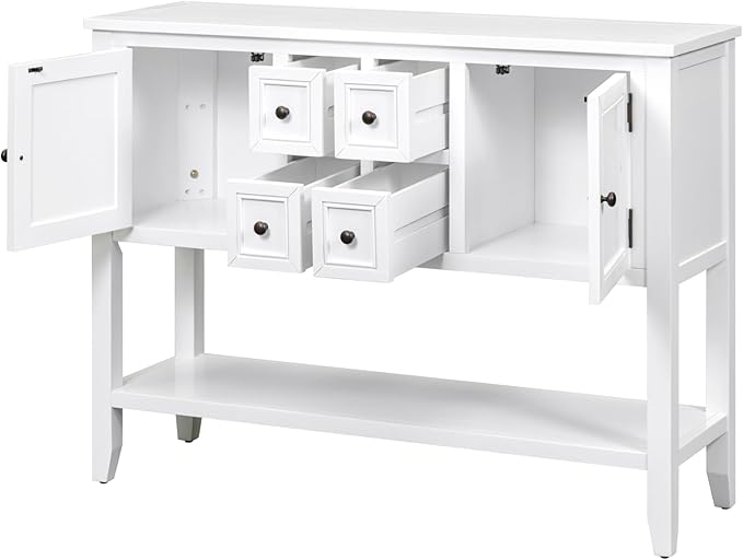 Merax Wood Narrow Kitchen Sideboard Cabinet with Door for Entryway, Farmhouse Console Table Sofa Table with Storage Drawers and Shelf for Living Room Dining Room, White