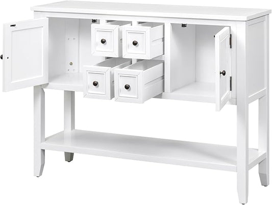 Merax Wood Narrow Kitchen Sideboard Cabinet with Door for Entryway, Farmhouse Console Table Sofa Table with Storage Drawers and Shelf for Living Room Dining Room, White