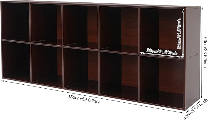 10 Cube Storage Organizer, Solid Wood Bookshelf, Vertical Or Horizontal Bookcase Horizontal Bookshelf, Bookcase for Bedroom, Living Room, Office (Walnut, 10-Cube, 2)