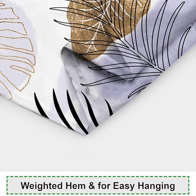 Purple Boho Chic Shower Curtain 65Wx72H Mid Century Geometric Black Golden Abstract Leaves Minimalist Aesthetic Modern Art Fabric Waterproof Home Bathroom Decor 12 Plastic Hooks