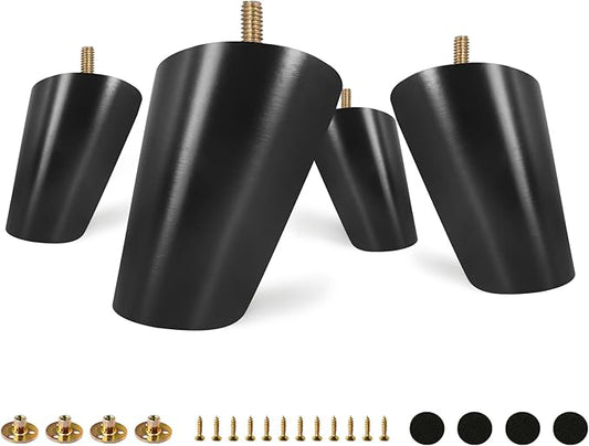 FoDau770 Black Rubber Wood Furniture Legs 3 Inches, Slant Tapered Wood Feet Mid Century Sofa Legs Set of 8, 5/16" UNC Furniture Feet Replacement Parts for Cabinet Couch Dresser Chair Ottoman Table