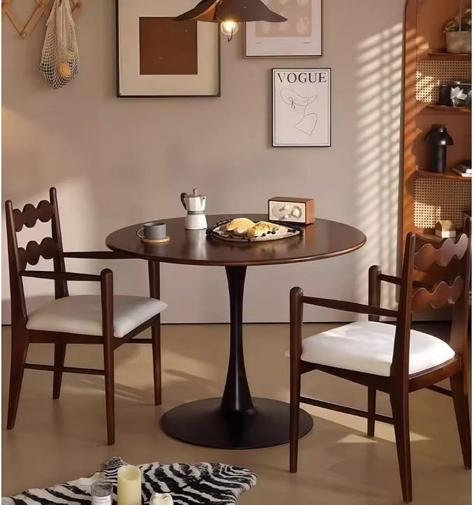 31.5 Inch Walnut Round Tulip Dining Table, Mid-Century Modern MDF Top Pedestal Kitchen Table, Small Space Leisure Coffee Table for Living Room Balcony Home Office