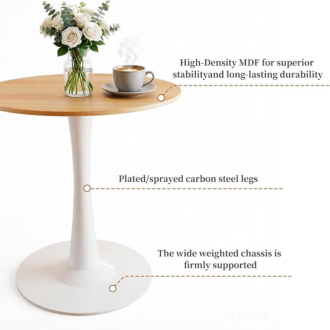 23.62" Small Round Dining Table for 2 – Durable & Well-Made Tulip Table with Sturdy Metal Frame, Compact 2-Seater Kitchen or Dining Room Table for Small Spaces, Apartments, Café, Restaurant, Office 1