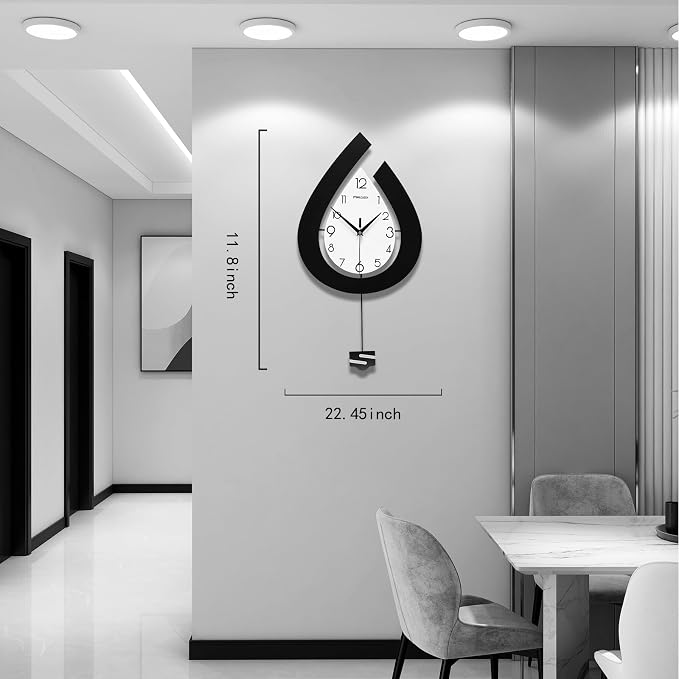 Large Wall Clock for Living Room Decor Big Decorative Pendulum Modern Wall Clock Silent Non Ticking Battery Operated 22.4 Inch Wood Art Clock for Kitchen Bedroom Office Indoor Home