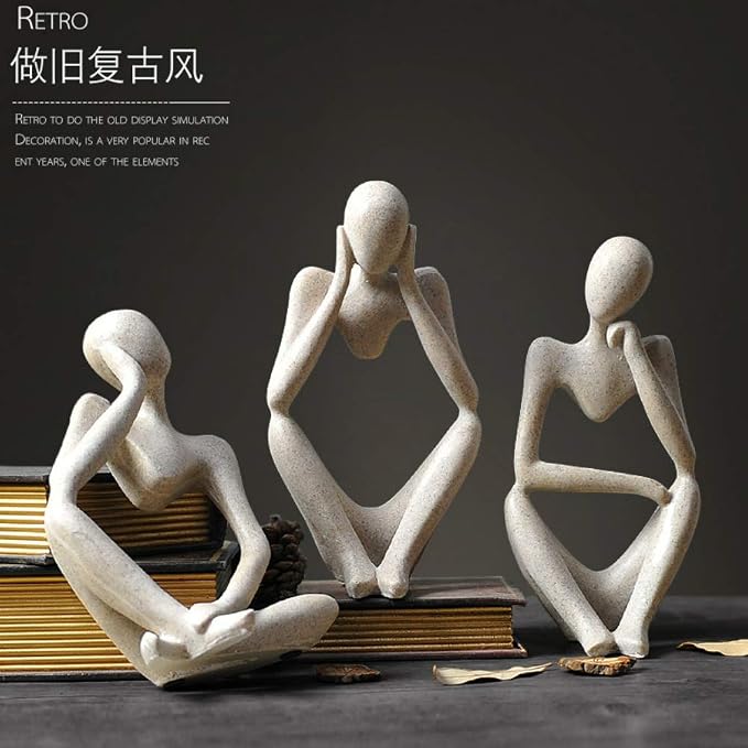 Asng Sandstone Resin Thinker Style Abstract Sculpture Statue Collectible Figurines Home Office Bookshelf Desktop Decor (Sandstone, Right,Large)