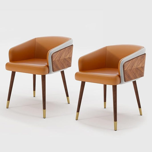 ARTPLAN Dinning Room Chairs Set of 2,Fabric Upholstered Accent Chairs for Living Room Arm Chairs for Home Indoor Furniture,Dark Orange