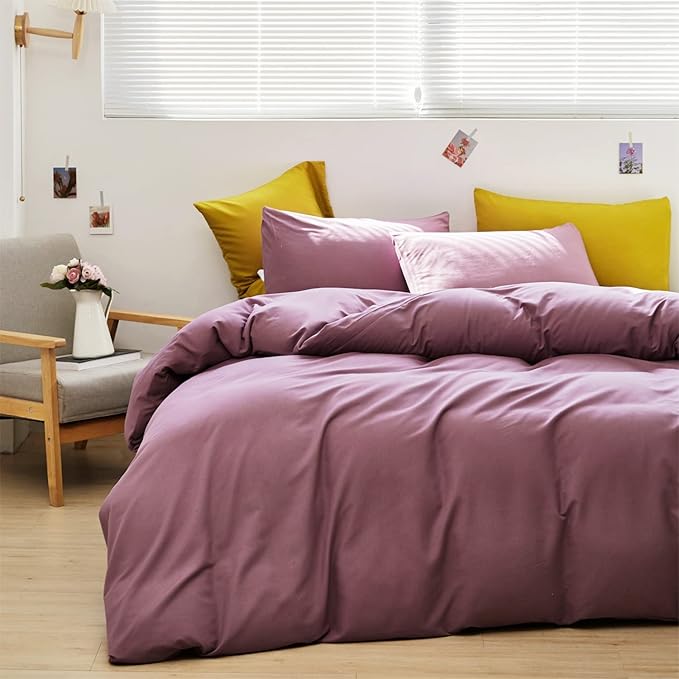 Pureant Dusty Purple Comforter Set King Solid Mauve Bedding Comforter Sets for Women Girls Grape Color King Comforter Soft Dusty Lilac Purple King Size Comforter Sets Lavender Bed