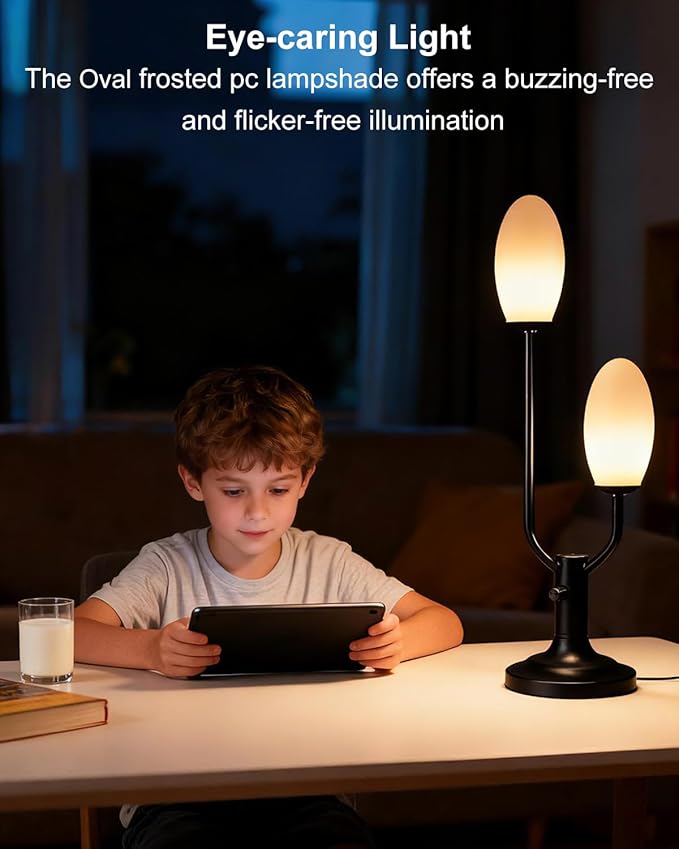 Lightdot Mid Century Modern Table Lamp Vintage Black Dimmable Plug in Small Bedside Lamps with Oval Shade Cute Desk Lamp Nightstand Reading Light for Bedroom Office Living Room