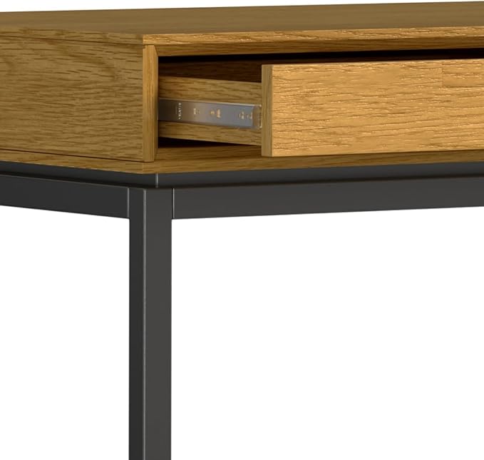 SIMPLIHOME Banting Desk - 72 Inch Wide Solid Oak Veneer and Metal Writing Desk in Oak, Modern Industrial Home Office Computer Table for Study with 2 Drawers and Flip-Down Keyboard Tray
