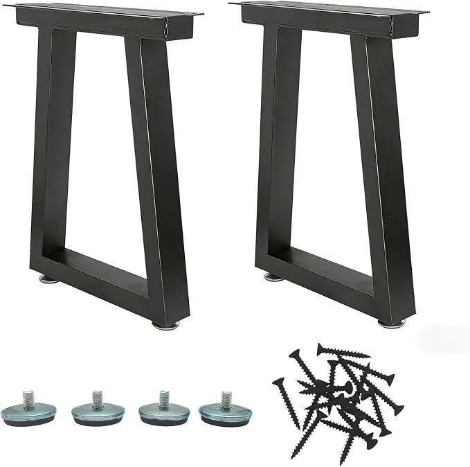 Industrial Metal Table Legs, Set of 2 Heavy Duty Black Tapered Steel Desk Legs with Mounting Screws & Leveling Feet, DIY Furniture Legs for Dining Table, Office Desk & Bench