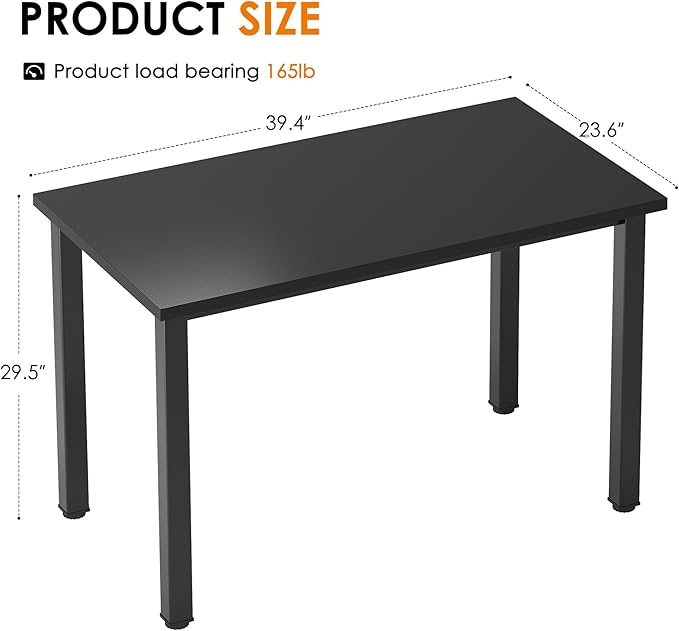 Need 39.4 inch Small Computer Desk, Sturdy Writing Desk for Small Spaces, Teens Computer Desks Study Table Laptop for Home Office, Black Metal Frame, Black Tabletop