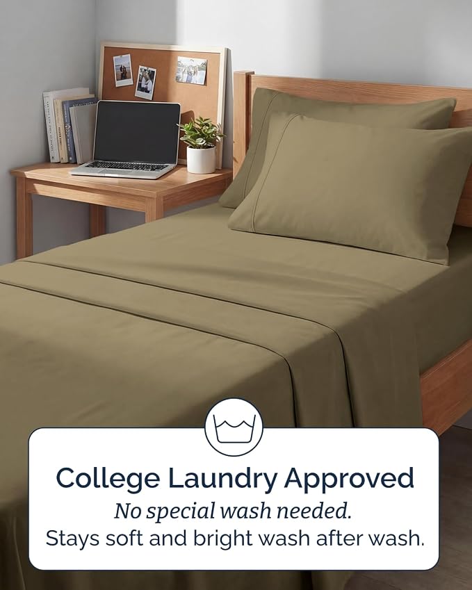 Extra Deep Twin XL Sheet Set - 4 Piece College Dorm Bed Sheets Set with Extra Deep Pockets - Ultra-Soft, Comfy & Breathable Bedding for Women, Men, Kids & Teens - Wrinkle Free & Fade Resistant - Khaki