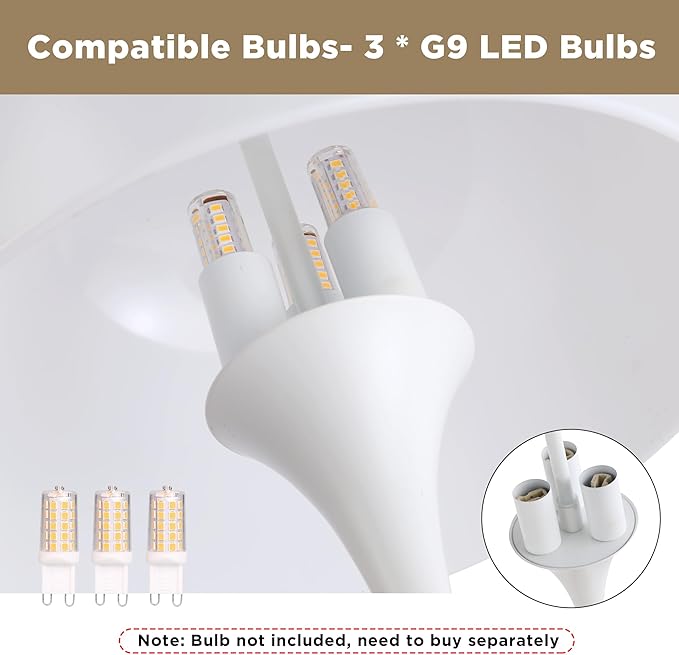 Modern Sleek Table Lamp for Bedroom, 3-Light LED End Table Lamp for Living Room, Office, Milky White Acrylic Shade Metal Mushroom Desk Lamp for Bedside Night Light, White Base