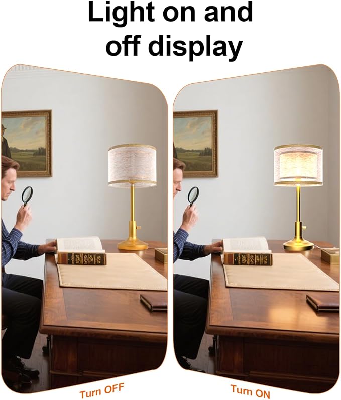 Lightdot Mid Century Table Lamp for Bedroom, Vintage Gold Dimmable Table Lamp with 2-Layer Lampshade, Farmhouse Bedside Lamp Nightstand Light for Living Room(Bulbs Included)
