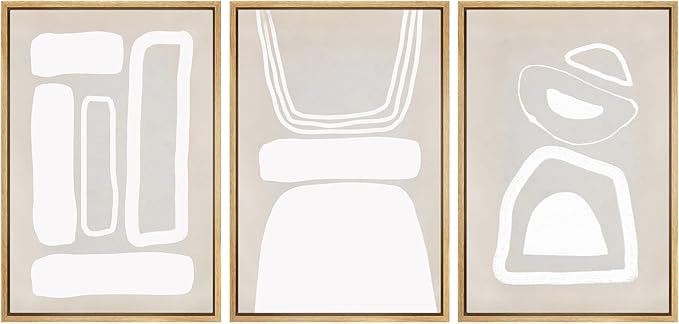 SIGNWIN Framed Canvas Print Wall Art Set Mid-Century Boho Geometric Polygons Abstract Shapes Cozy Neutral Decorative Contemporary Minimal for Living Room, Bedroom, Office - 16"x24"x3 Natural